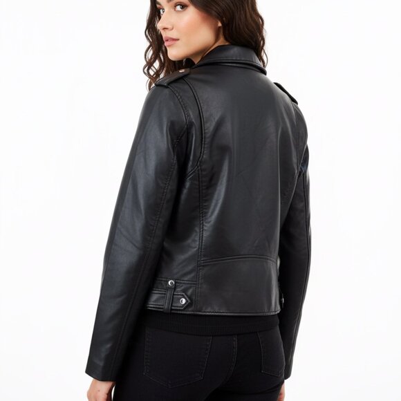 ZARA Faux Leather Biker Jacket Womens (M) Black Moto Style NWOT - Picture 5 of 7